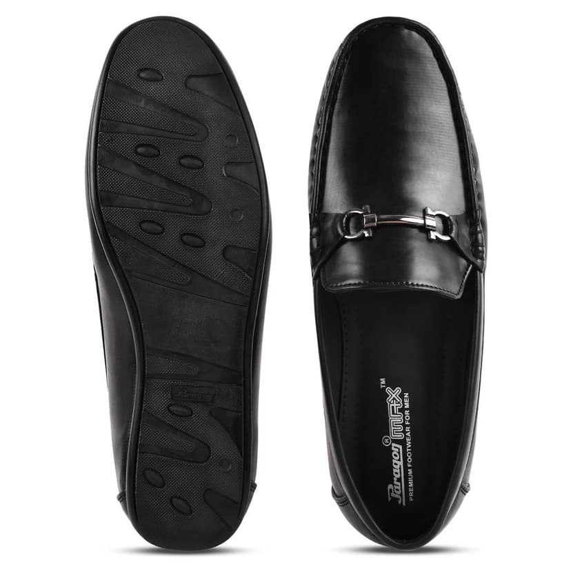 Paragon Black Formal Slip-On Loafers for Men with Metal Accents view 5