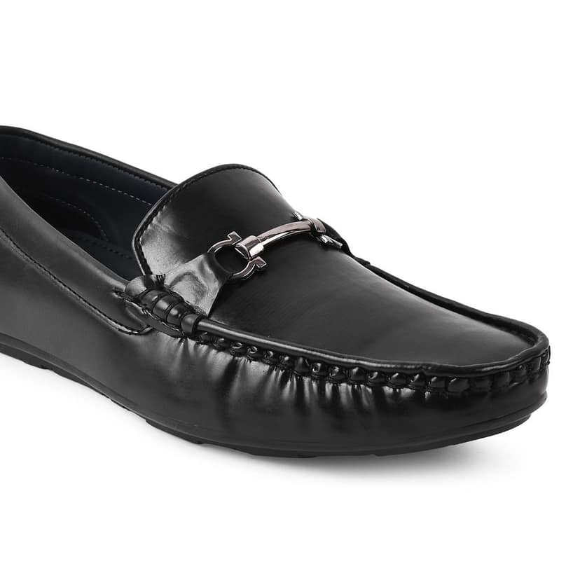 Paragon Black Formal Slip-On Loafers for Men with Metal Accents view 7