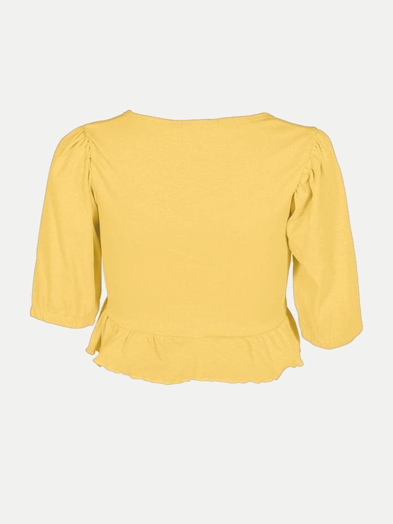 Women Yellow Knitted Ribbed Tops view 4
