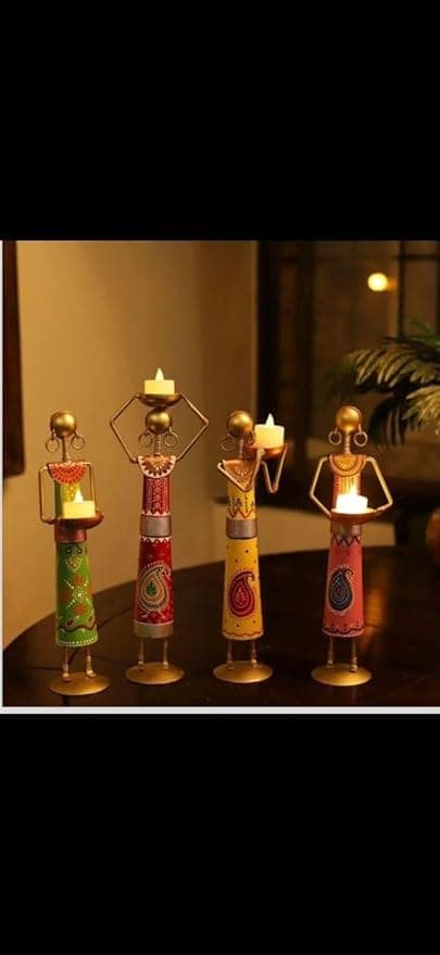 Srijan Enterprises Rajasthani Metal African Tea Light Candle Holder Set of 4 Dolls view 2