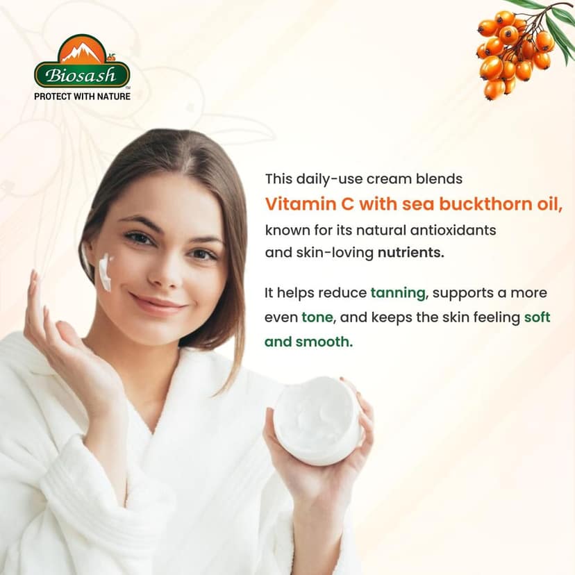 Biosash Vitamin C Face Cream 50g | Skin Brightening & Hydrating Moisturizer with Sea Buckthorn Oil, Vitamin E & Natural Extracts | Nourishing, Anti-Aging Facial Cream for Radiant, Healthy-Looking Skin view 3