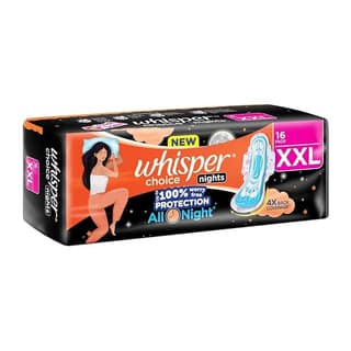 Whisper Choice Nights, 16 XXL Pads, Gives Up to 100% worry-free protection all night** with 4x back coverage