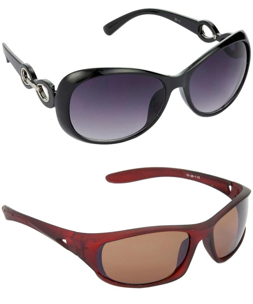 HRINKAR Men Over-sized Sunglasses Black Frame, Grey Lens (Medium) - Pack of 2