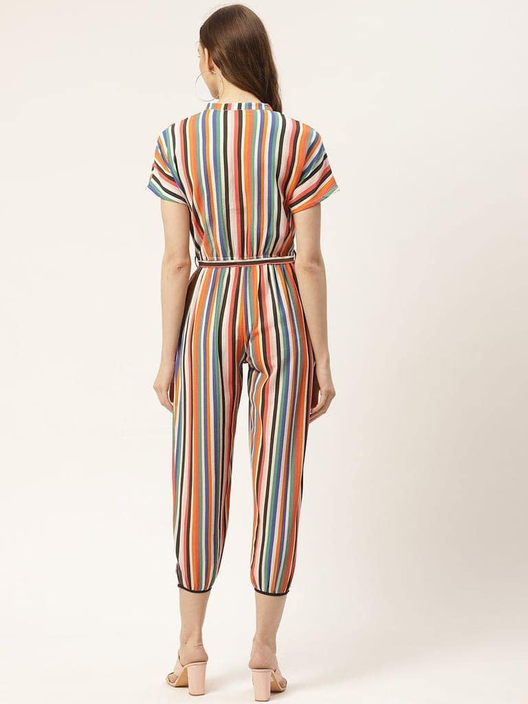 Women Multicoloured Striped Capri Jumpsuit view 4