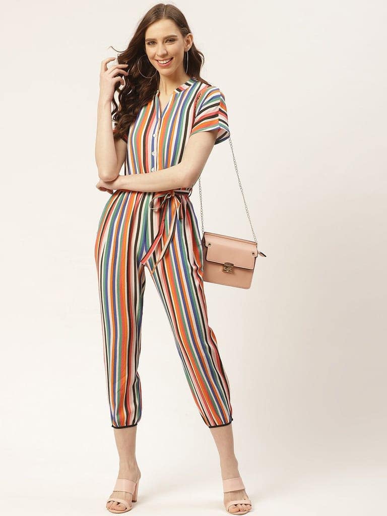 Women Multicoloured Striped Capri Jumpsuit view 5