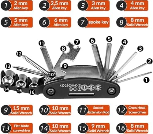 16in1 Bike Multi Tool Kit, Compact Portable Bicycle Repair Kit with Hex Keys, Screwdrivers, Socket Wrench & Tire Levers, for Emergency Fixes On The Go, MTB, Road Bike Maintenance view 3