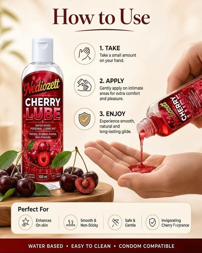 Nediozett Lube Cherry Flavored Lubricant Gel for Men & Women| 100ml| Water-Based Gel| Skin-Friendly| Safe to Use with Condoms (pack of 1 ) view 3