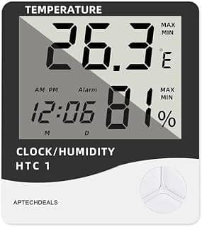 ApTechDeals HTC-1 Digital Hygrometer Thermometer Humidity Meter With Clock LCD Display