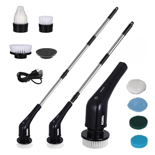 AGARO Royal Electric Spin Scrubber, Cleaning Brush Scrubber for Home, 400RPM/Mins - 8 Replaceable Brush Heads - 90Mins Work Time,3 Adjustable Size,2 Adjustable Speeds for Bathroom,Glass, Car, Black view 2