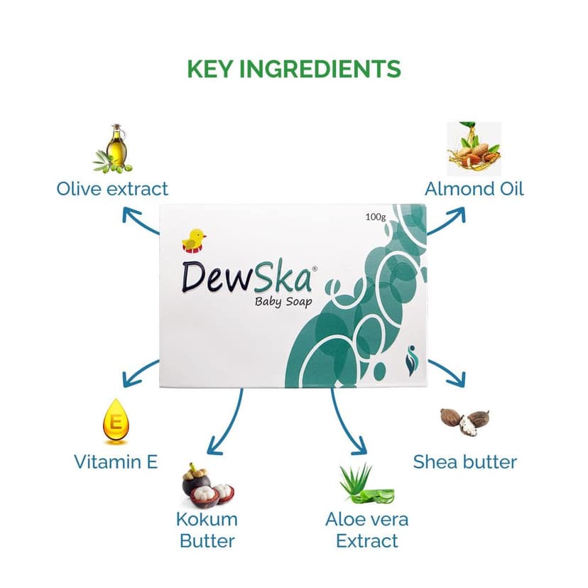 DewSka Baby Bath Soap (100g *3), Rich in Vitamin E, Olive and Aloe Extracts, Moisture locks with Shea Butter, Kokum, and Almond Oil, Gently pure view 4