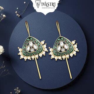 Vivastri Enamelled Polki Kundan Gold Plated Pearl Alloy Ear cuff,Cuff Earrings for Women & Girls - VIVA2817ERG