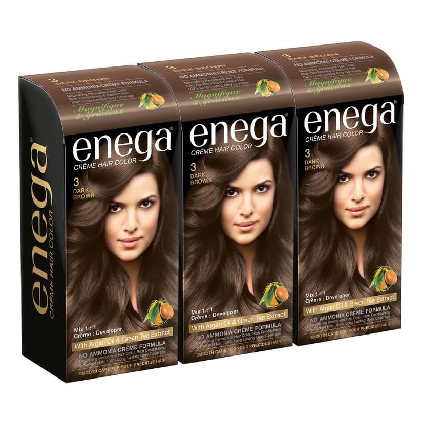 Enega Dark Brown Hair Color Cream 120ml | No Ammonia | With Argan Oil & Green Tea Extract | Nourishing & Long-Lasting