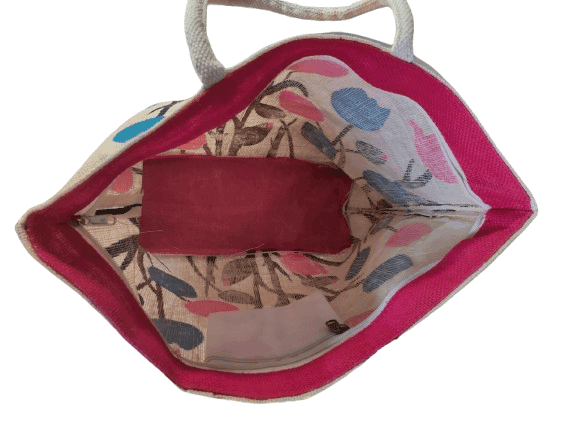 Hand-painted Jute Tote Bag with Colorful Floral Design view 2