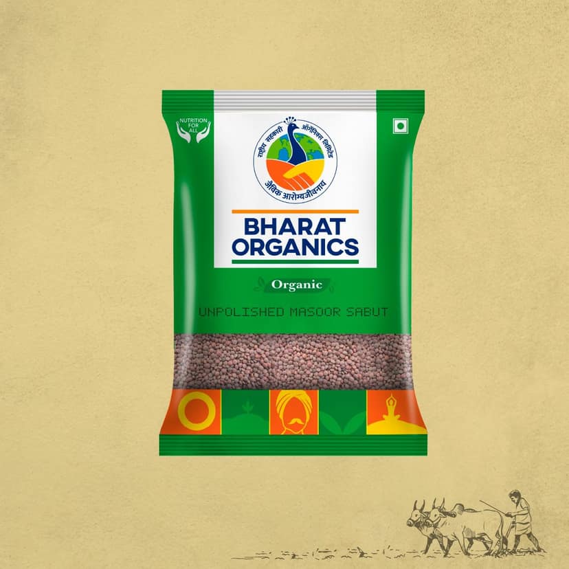 Bharat Organics Unpolished Masoor Whole - 1kg