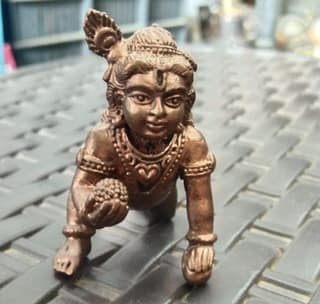 Searchers Paradise - Copper Idols Krishna with laddu,1.5 inches, Copper Handmade 60 Grams, Patina Antique Finish, Pack of 1 Piece