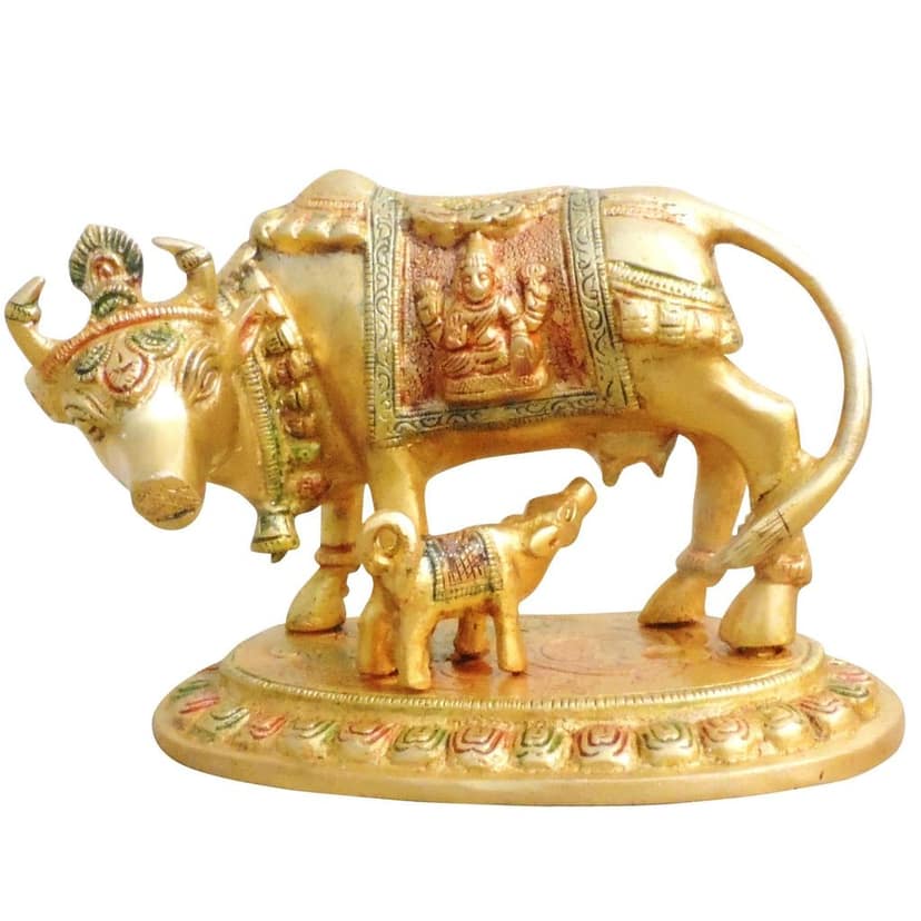 Brass Cow & Calf Statue - Holy Indian Art Decor, Height : 4.8 Inch (BSMAS1014 A) view 2