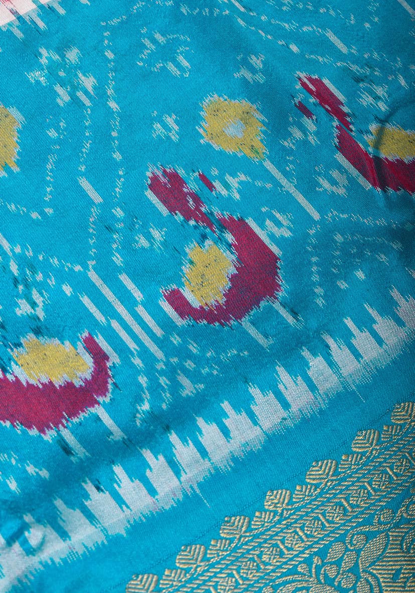 Ikkat Kanjivaram Fusion Silk Saree with wide zari borders and zari pallu | SILK MARK CERTIFIED view 5