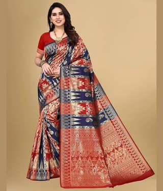 GARIYA Jacquard Solid Saree With Unstitched Blouse Piece ( Red )