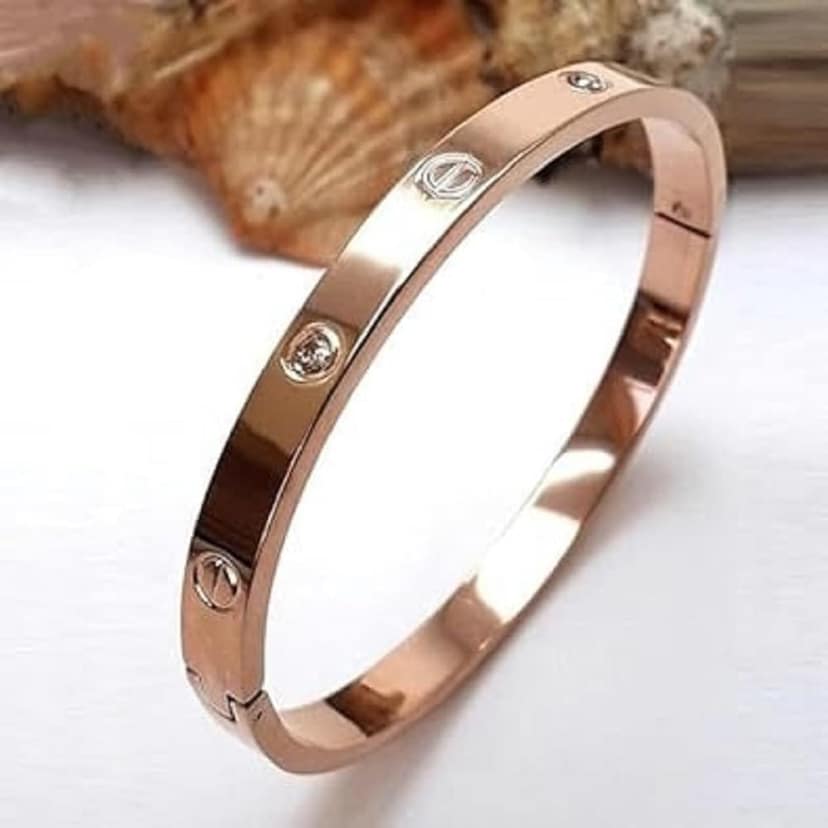 Classic Stainless Steel Love Band Bracelet | Anti-Tarnish, Cubic Zirconia Studded Bangle Kada | Latest Stylish Gifts for Women and Girls view 2