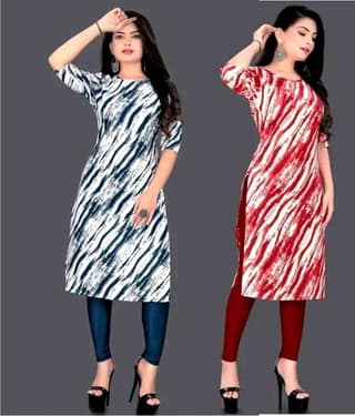 Tathastu Crepe Printed A-line Women's Kurti - Red,Blue ( Pack of 2 )