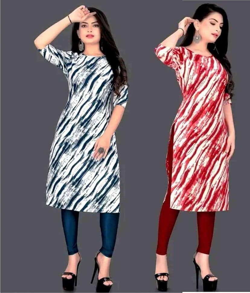 Tathastu Crepe Printed A-line Women's Kurti - Red,Blue ( Pack of 2 )