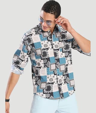 IVOC 100% Cotton Regular Fit Printed Full Sleeves Men's Casual Shirt - Grey ( Pack of 1 )