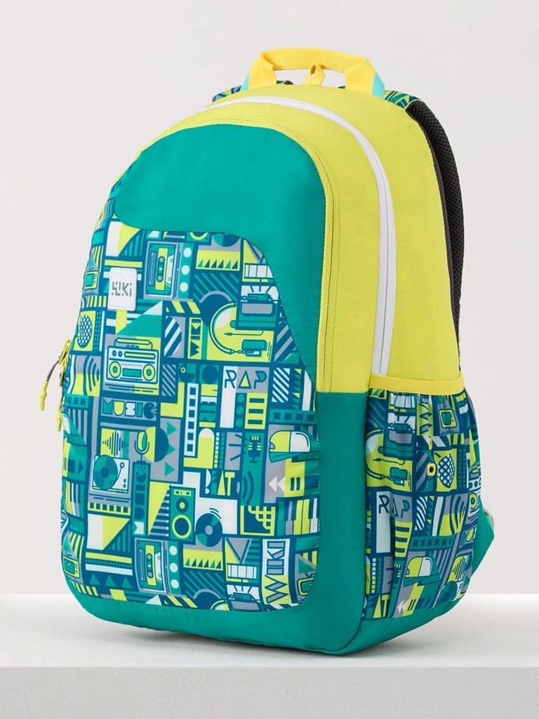 Wiki 1 30L Laptop Backpack for Men & Women | Fits 15.6 inch Laptop | Padded Shoulder Straps, Multi Compartments, Anti-Theft Zippers | School & College Bag | Music Pattern Lime view 2