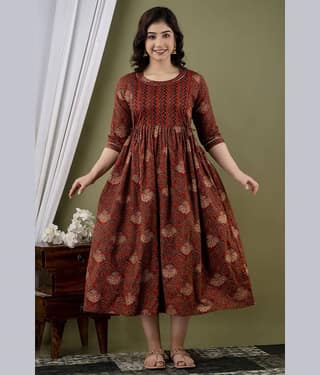 Nevisha Style Brown Cotton Maternity Kurta Single