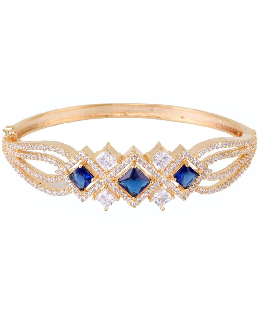 Gold plated Blue AD studded handcrafted stylish Bracelet for Women & Girls view 6