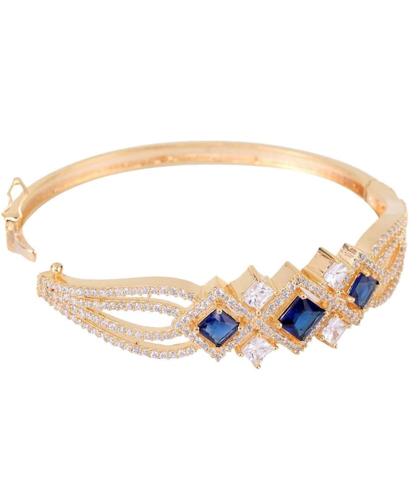 Gold plated Blue AD studded handcrafted stylish Bracelet for Women & Girls view 7