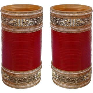 Lucky Jewellery Red Designer Chura Bridal Wedding Punjabi Choora Fashion Jewellery Chuda Set (1624-M1C1-HEERA-R)
