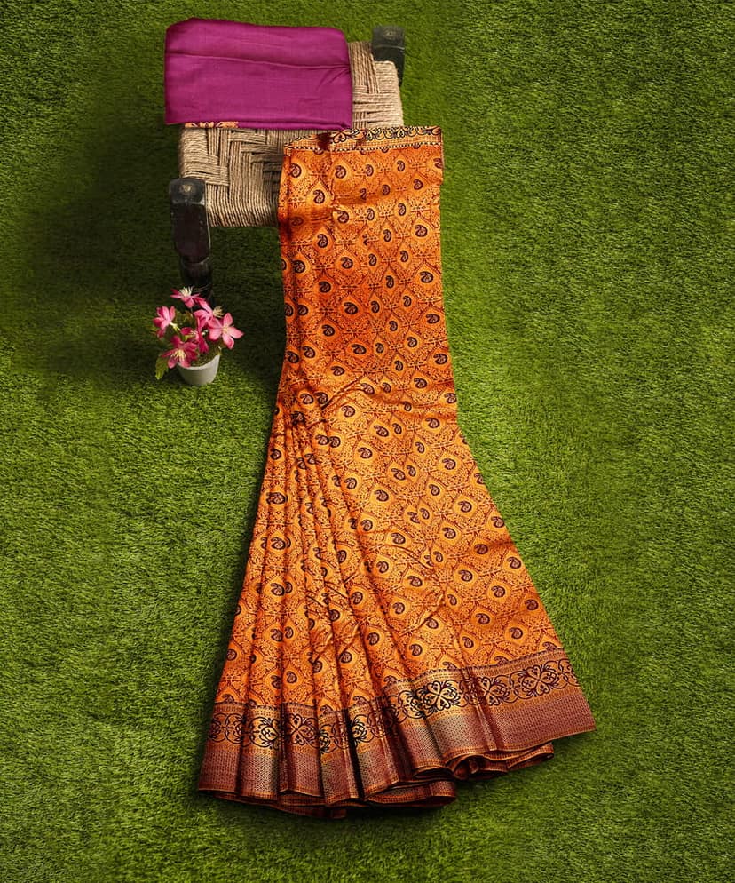 Light Orange Color Beautiful Mango Butta Saree with Unstitched Blouse view 4