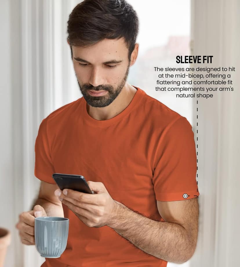 Freecultr Truly Classic Organic Men's Cotton T-Shirt | Solid Round Neck Half Sleeve | Plain Stylish t Shirts | Regular Fit | Casual T Shirt for Man Pack of 1-Rust Orange view 3