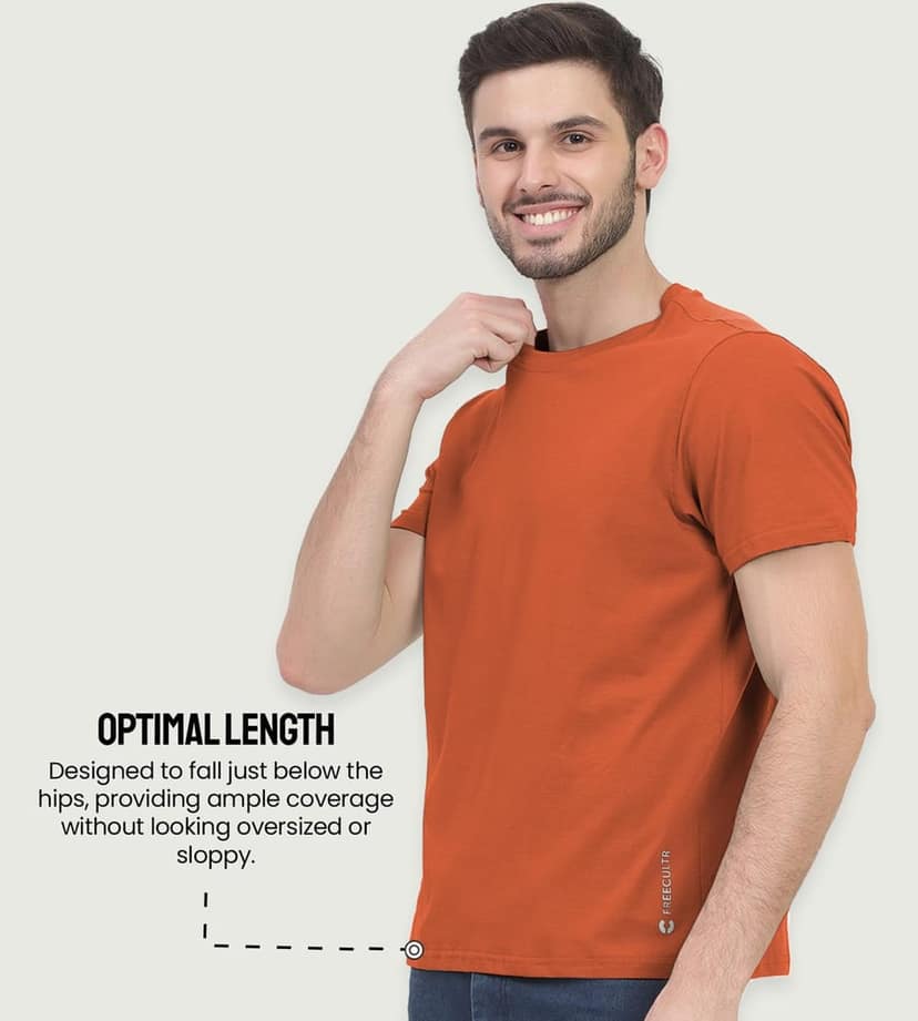 Freecultr Truly Classic Organic Men's Cotton T-Shirt | Solid Round Neck Half Sleeve | Plain Stylish t Shirts | Regular Fit | Casual T Shirt for Man Pack of 1-Rust Orange view 4