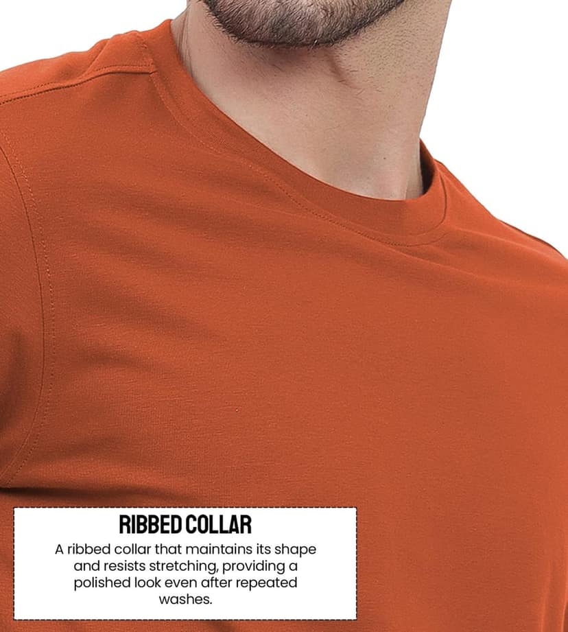 Freecultr Truly Classic Organic Men's Cotton T-Shirt | Solid Round Neck Half Sleeve | Plain Stylish t Shirts | Regular Fit | Casual T Shirt for Man Pack of 1-Rust Orange view 6