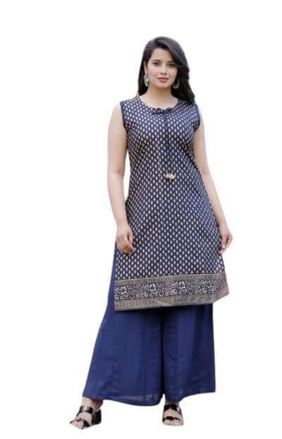 MANMAYEE Women's Rayon Embroidery Straight Sleeveless Kurti with Palazzo | Kurti Set view 3
