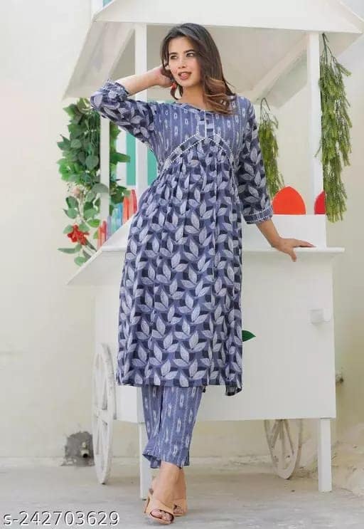 Alia Wear Rayon Floral Printed Kurta Pant Set Trending Alia Bhat Design ( Grey)