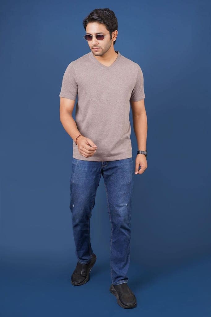 Men's Irown Brown Melange V-Neck T-Shirt view 2
