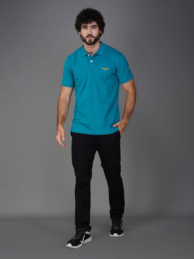 Solid Polo Shirt-TROPICAL GREEN view 3