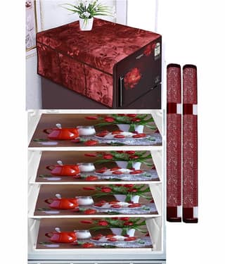 Revexo PVC Floral Printed Fridge Mat & Cover ( 40 30 ) Pack of 7 - Multicolor