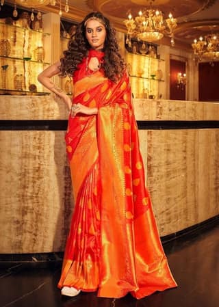 Woven Art Silk Saree in Red
