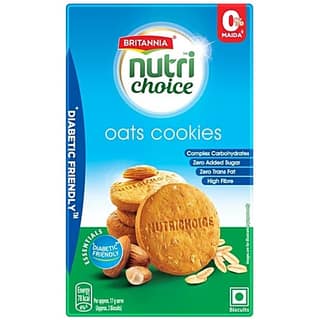 Britannia Nutrichoice Essentials Oats Cookies - No Added Sugar & Diabetic Friendly, Rich In Dietary Fibre, 150 G