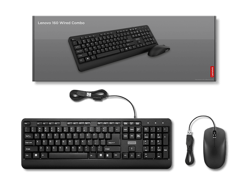 Lenovo 160 Keyboard & Mouse Wired Combo | Waterproof Exoskeleton | Splash Proof Keys | 1600 DPI Full Size Mouse | Non-Slip Scroll Wheel | Adjustable Keyboard Stand | 3 Yr Warranty view 2