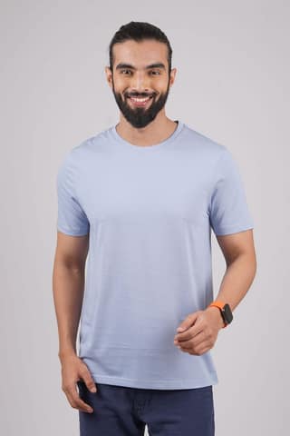 Men's Blue Melange Crew Neck T-Shirt