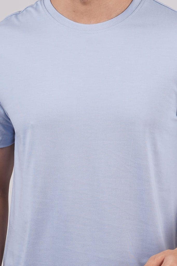 Men's Blue Melange Crew Neck T-Shirt view 4