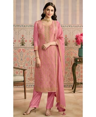 Pink Banarasi Silk Straight Suit for Women (Ethnic Wear)