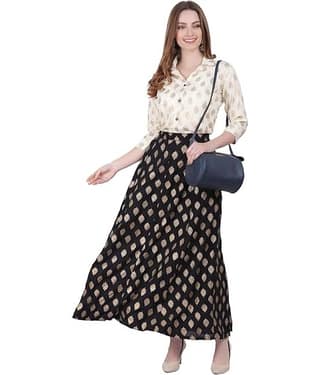 Aura Glam Women Printed Shirt With Skirt Co-Ord Set ( Multicolor 14 )
