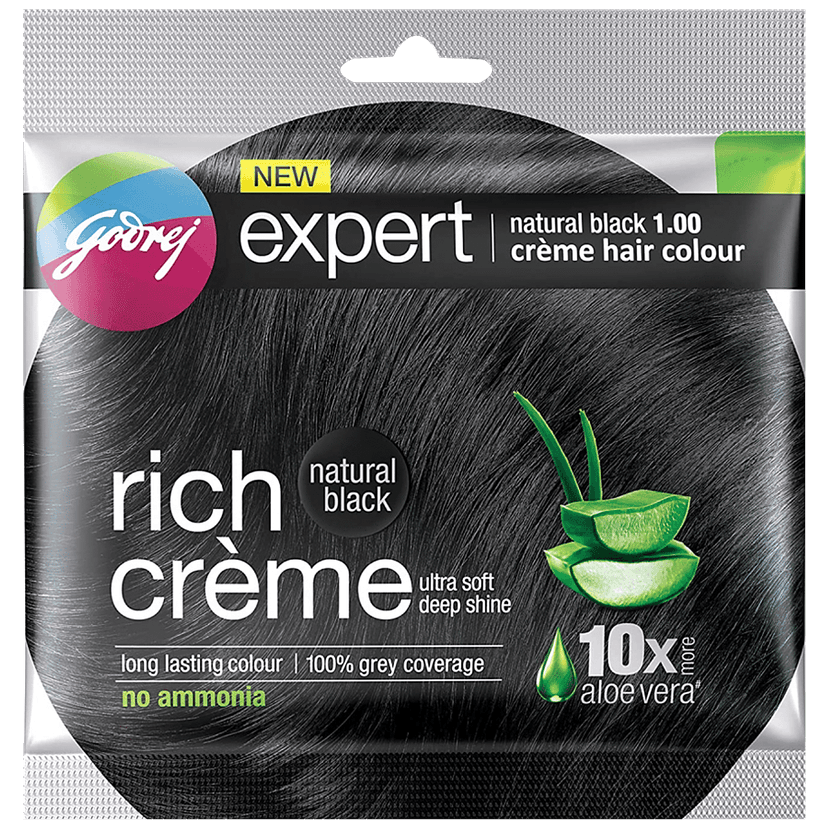 Godrej Expert Rich Creme Hair Colour - Single Use, Long Lasting, 100% Grey Coverage (20 G + 20 Ml), 1 Pc Shade 1 Natural Black view 2