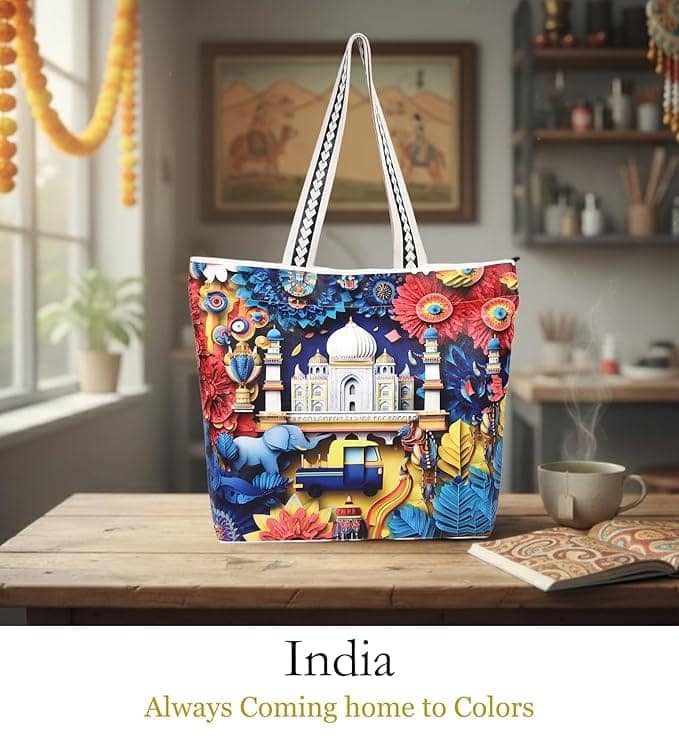 WOTM On The Move Tote | Premium Printed Cotton Canvas Tote Bag with Zipper & Inside Pocket, Stylish Everyday Travel Bag for Work, College, Office, Travel, Shopping view 3