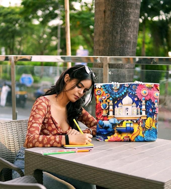 WOTM On The Move Tote | Premium Printed Cotton Canvas Tote Bag with Zipper & Inside Pocket, Stylish Everyday Travel Bag for Work, College, Office, Travel, Shopping view 6